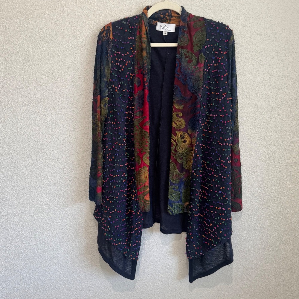 Palila San Francisco Confetti‎ Knit Mixed Media Floral Cardigan Artsy Lagenlook